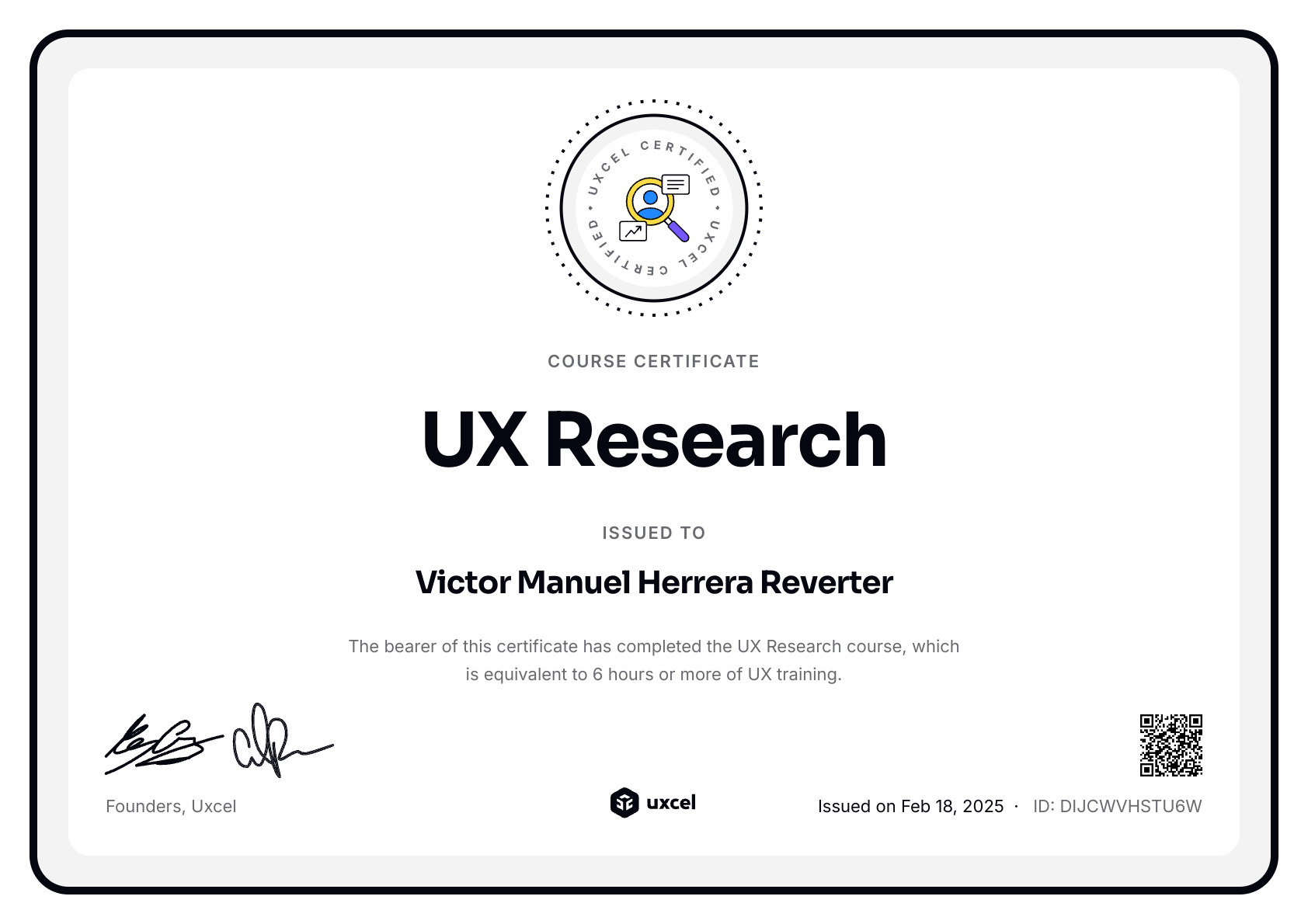 Victor Manuel Herrera Reverter's certificate
